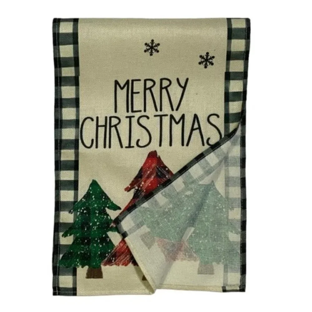 Table Runner Christmas Farmhouse Merry Christmas Buffalo Plaid Check Black White